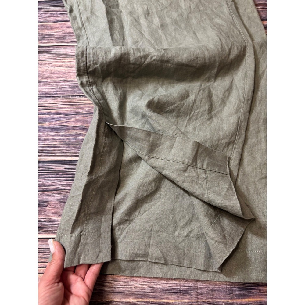 Athleta Wide Leg Pants Womens Size L Sage Green 100% Linen Drawstring Relaxed - Picture 13 of 14